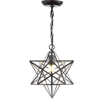 Stellaa 12" Moravian Star Metal/Clear Glass LED Pendant - JONATHAN Y